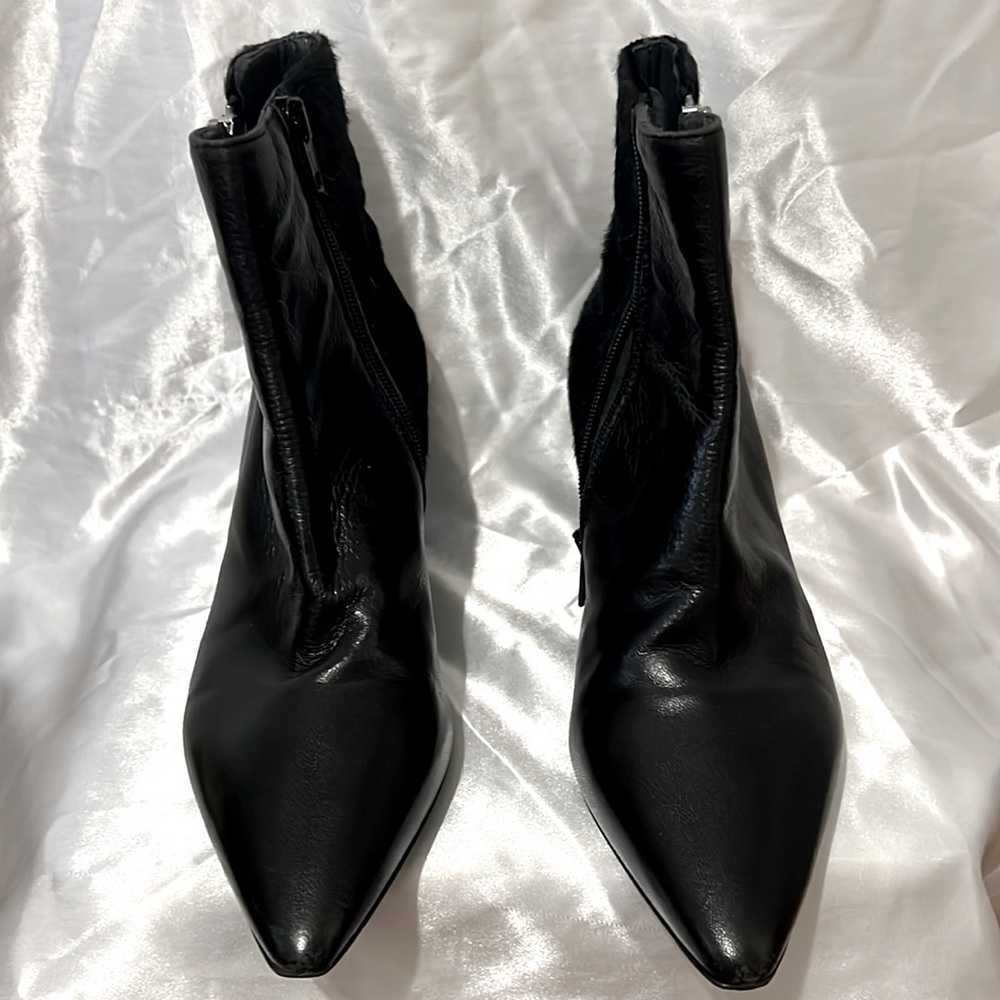 Napoleoni Womens Ankle Boots Black Leather/Fur Pointed-Toe Italy  EUR 37